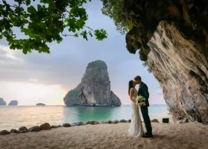 Wedding couple photo of Jenifer and Dallas at the Grotto Cave at Rayavadee hotel , Krabi