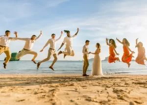 Wedding couple photo in Railay beach of Katy and Tie at Rayavadee hotel , Krabi Thailand