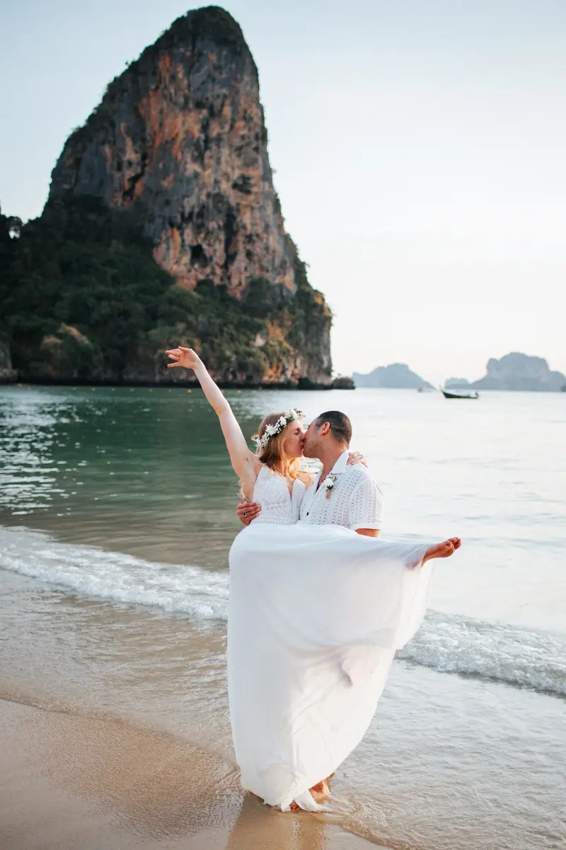 Private Vow-0230 Rose and her fiancé's private wedding vows on a long-tail boat around Railay Beach , Krabi Thailand