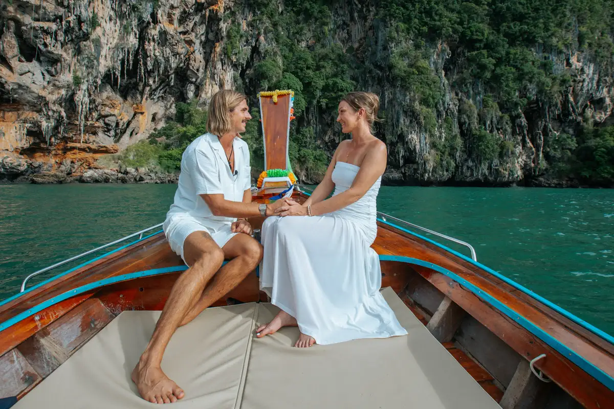 Private Vow2-0235 Private Vows of Eric and Corrine by long tail boat around Railay and Pra Nang beach