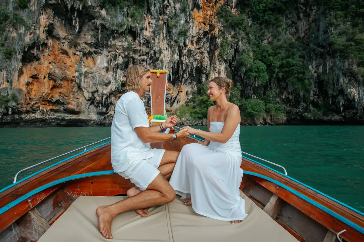 Private Vow2-0238 Private Vows of Eric and Corrine by long tail boat around Railay and Pra Nang beach