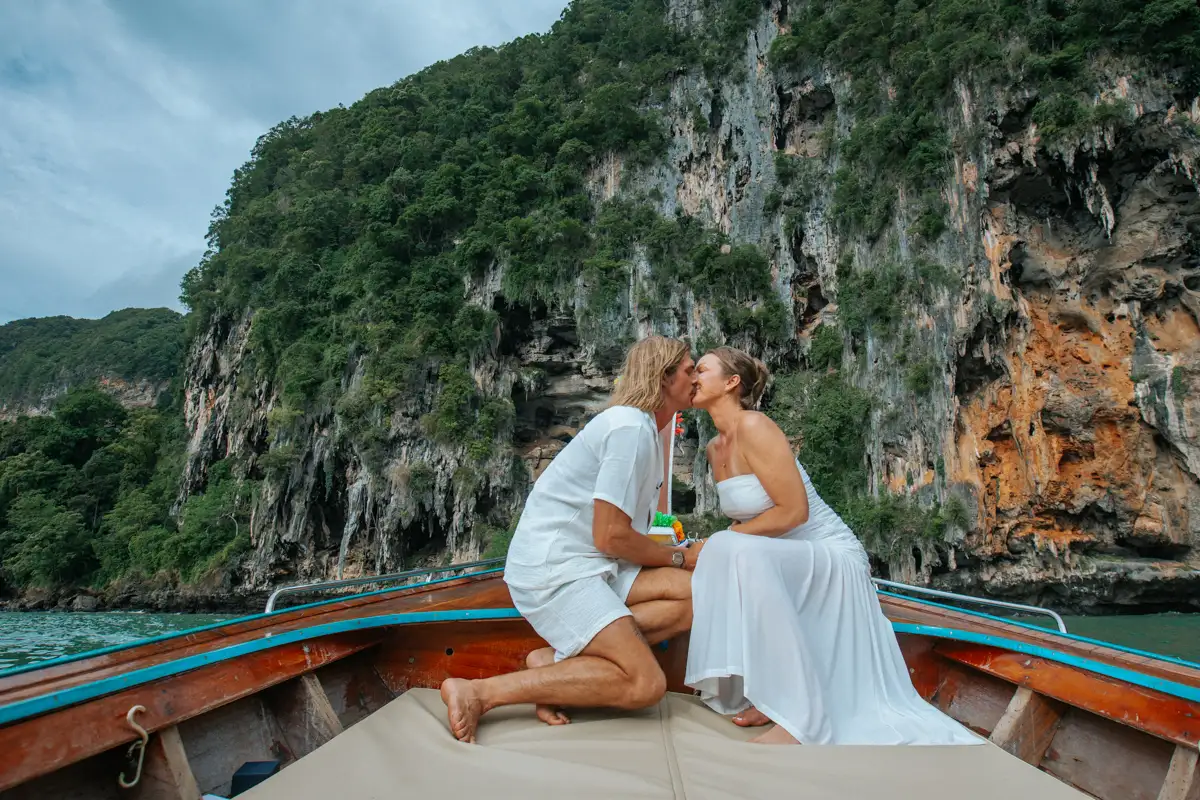 Private Vow2-0241 Private Vows of Eric and Corrine by long tail boat around Railay and Pra Nang beach